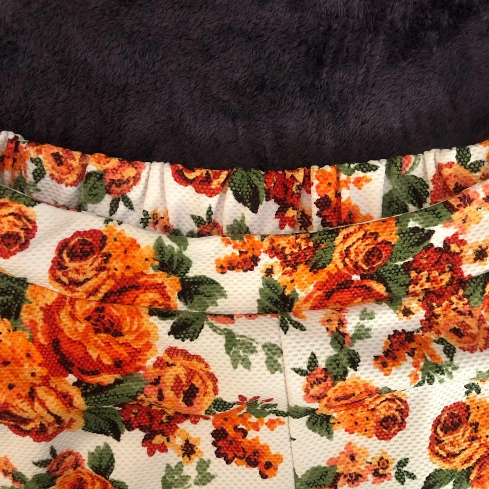 POETRY Orange Floral Shorts Skort Large Slip On‎ Summer Spring Flirty Flowy Cute